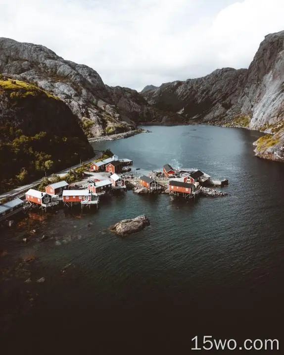 挪威，罗富顿，村庄，峡湾，山，岩石