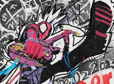 comics,Spider-Man: Across the Spider-Verse,Spider Punk,guitar,bodysuit,Spider-Man,musical instrument,fan art,superhero,digital art 7200x4050