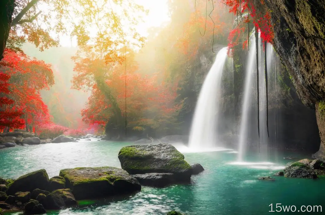 自然 瀑布 秋季 水 大自然 岩石 高清壁纸