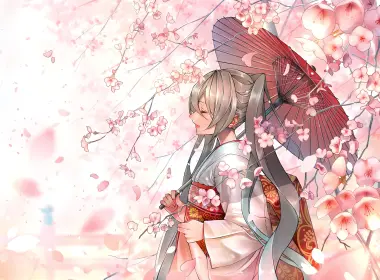 hatsune miku、和服、樱花、雨伞、人字 4093x2894