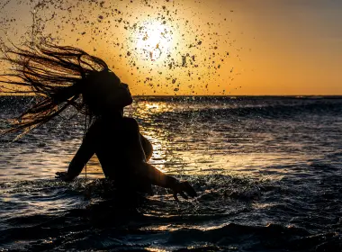 摄影 日落 Sea 海洋 太阳 Woman Silhouette 秀发 高清壁纸 6861x3859