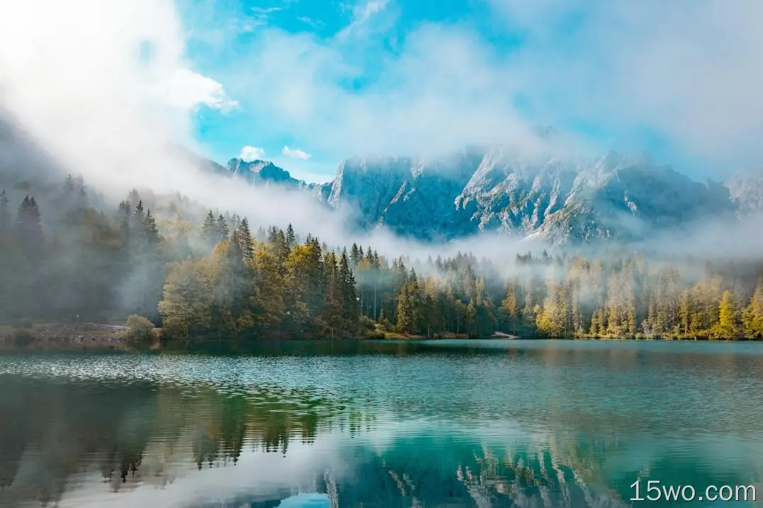 湖、雾、山、倒影、舒适、风景