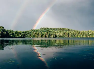 彩虹、湖泊、树木、风景、涟漪、平静 3638x2421