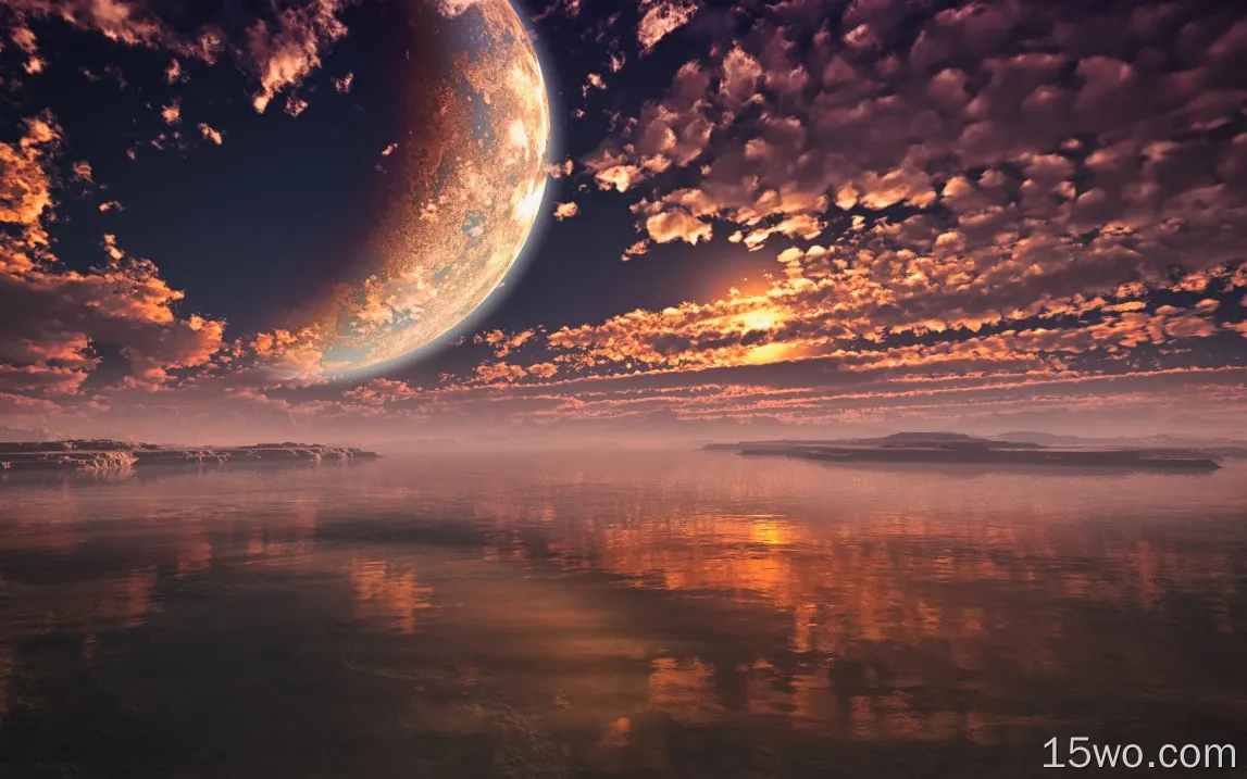 科幻自然，星球，月球 云彩 天空 风光 空间 高清壁纸图片