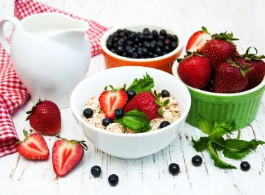 食物 早餐 草莓 蓝莓 Muesli 水果 浆果 高清壁纸 3769x2595
