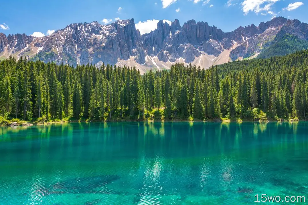 意大利，卡尔西湖，白云石，树木，风景，倒影，清水