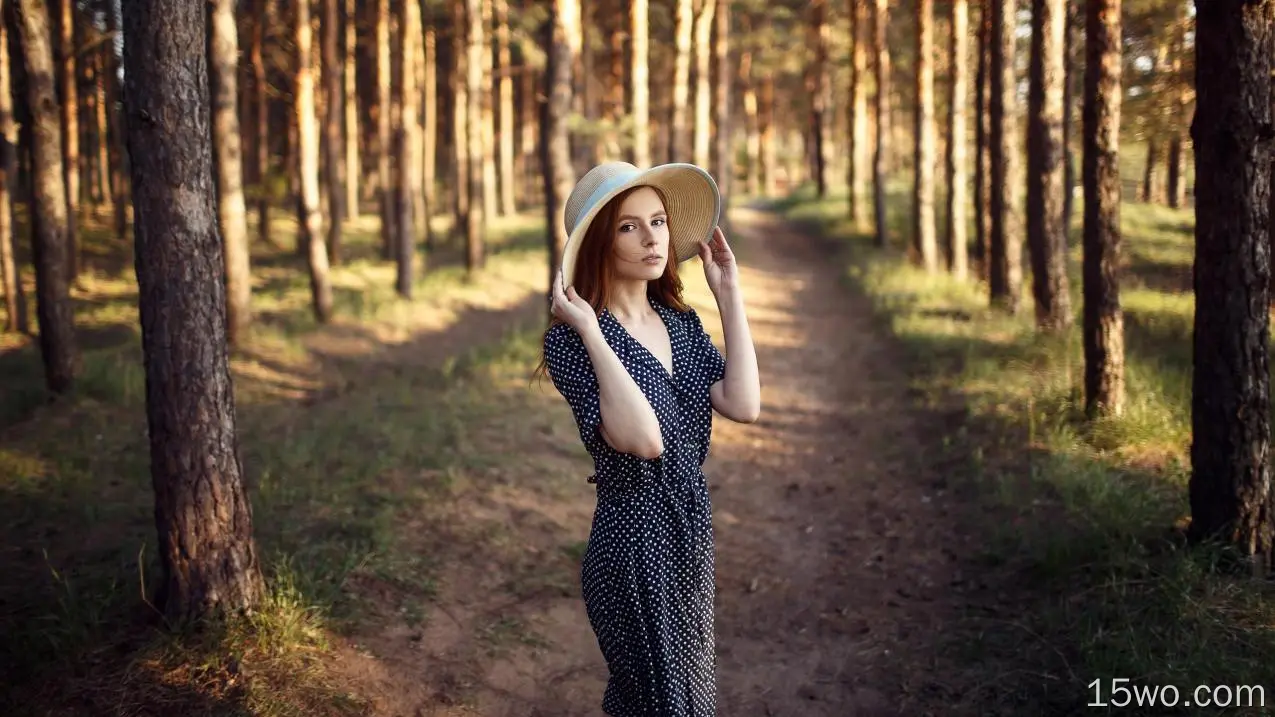 女性 模特 Woman 女孩 Redhead Dress Depth Of Field Hat 高清壁纸
