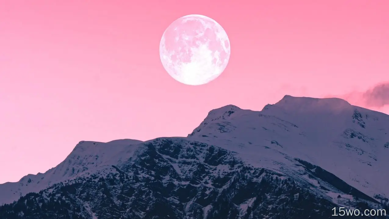 月亮、微光、山、雪、峰