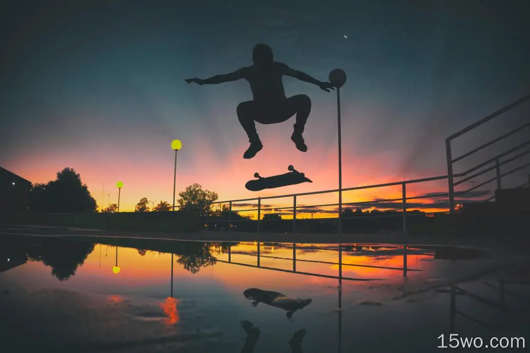 运动 滑板 日落 夜晚 Skateboard 高清壁纸