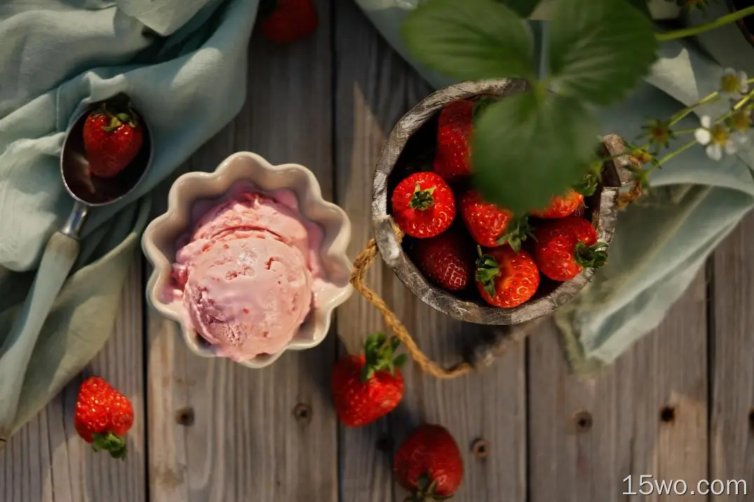 食物 冰淇淋 草莓 甜点 浆果 水果 静物 高清壁纸