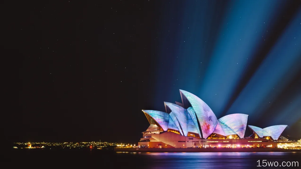 悉尼，澳大利亚，夜晚，歌剧院，明星，建筑