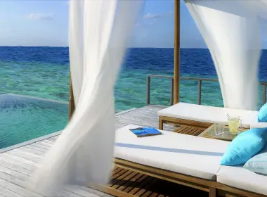 人造 度假酒店 Bed 海洋 Sea 游泳池 Curtain 高清壁纸 4096x2160