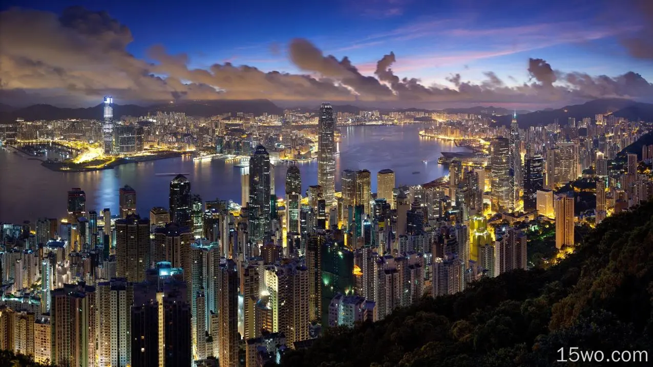4K 风景 城市夜景 香港 建筑 灯光