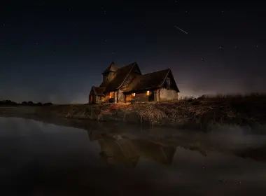 house, river, shore, night, dark 3648x2650