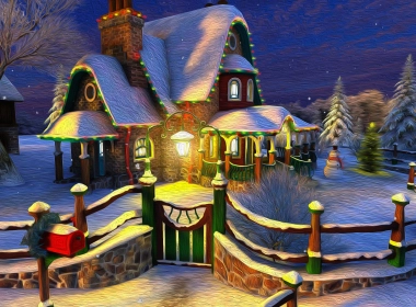 舒适的房子，2018年圣诞节，门，栅栏，雪，冬天 3840x2160