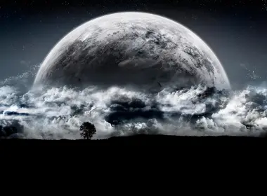 科幻 星球升起 月亮 天空 星球 高清壁纸 3456x2304