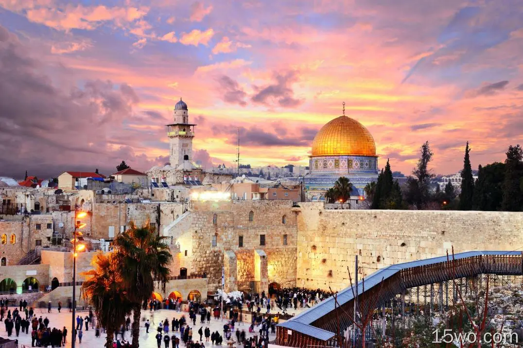 耶路撒冷、天空、墙壁、云彩、日落