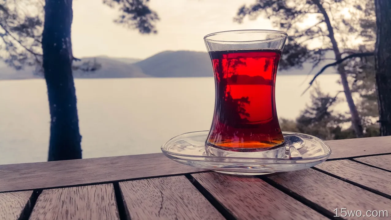 土耳其茶，玻璃杯，饮料，风景