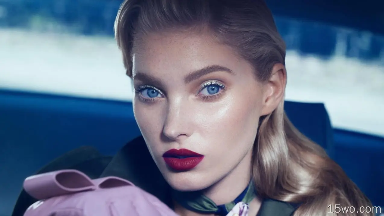 名人 Elsa Hosk 模特 瑞典 Swedish 面容 Lipstick Blue Eyes Blonde Close-Up 高清壁纸