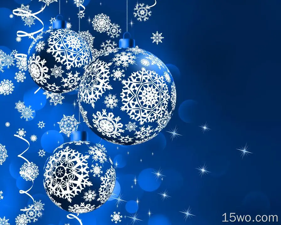 节日 圣诞节 Christmas Ornaments 蓝色 雪花 Sparkles 高清壁纸