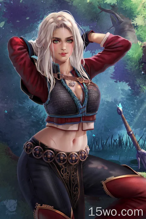 Cirilla Fiona Elen Riannon,The Witcher,video games,video game girls,artwork,drawing,fan art,Prywinko,portrait display,looking at viewer,necklace,sunlight,cleavage,smiling,The Witcher 3: Wild Hunt