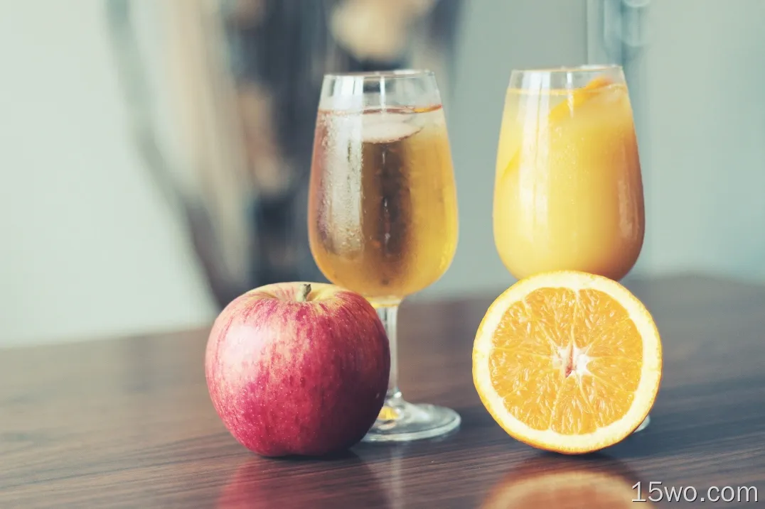 苹果汁、水果、玻璃杯