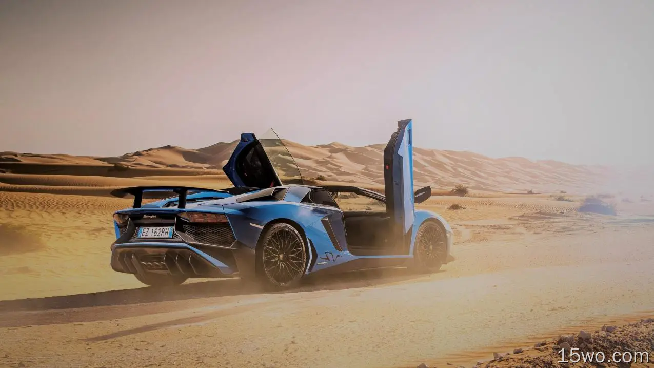座驾 兰博基尼Aventador 兰博基尼 汽车 Blue Car Sport Car Supercar 沙漠 高清壁纸