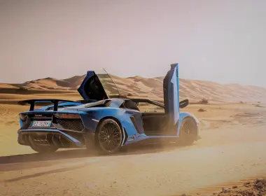 座驾 兰博基尼Aventador 兰博基尼 汽车 Blue Car Sport Car Supercar 沙漠 高清壁纸 3840x2160