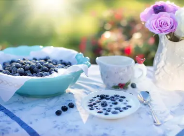 蓝莓、碗、花瓶、花、牛奶 5248x3499