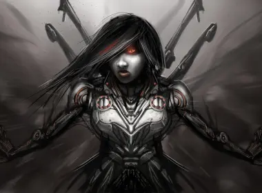 科幻 电子人 战士 Woman Warrior 武器 黑暗 高清壁纸 4799x2700