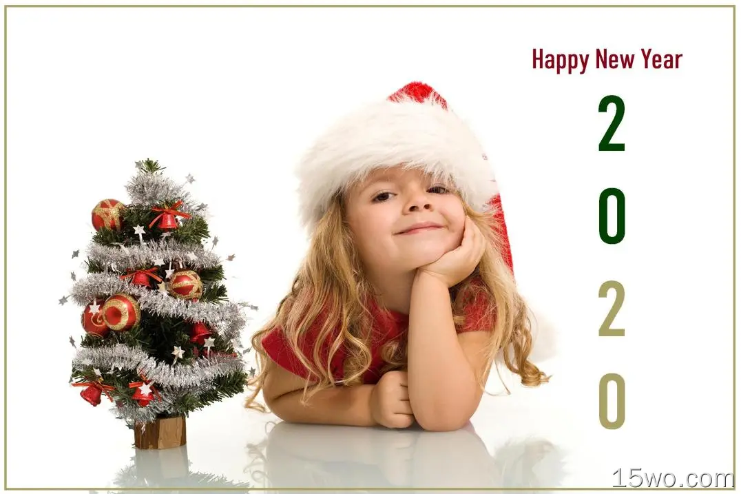 节日 New Year 2020 Happy New Year 儿童 Christmas Tree Santa Hat 高清壁纸