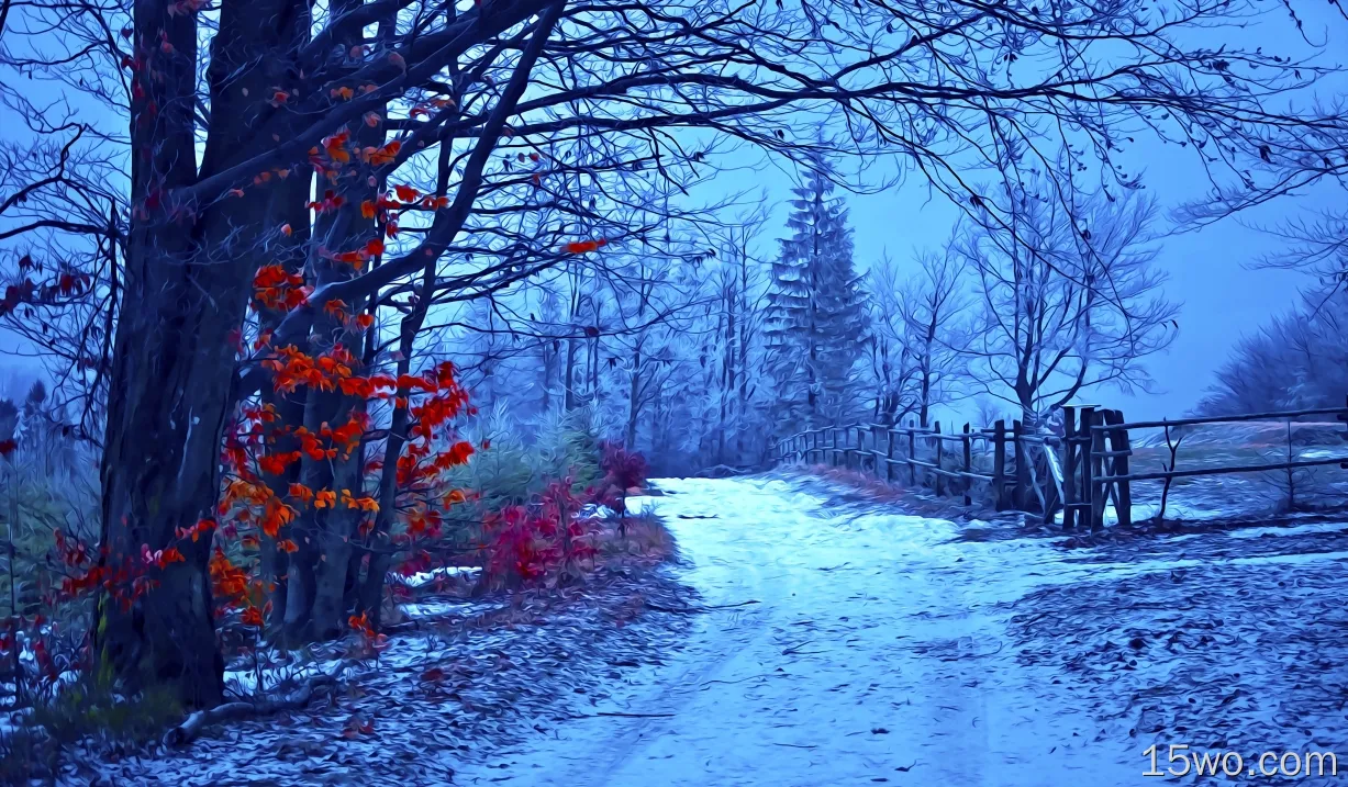 雪，风景，心情，树木，艺术品，冬天