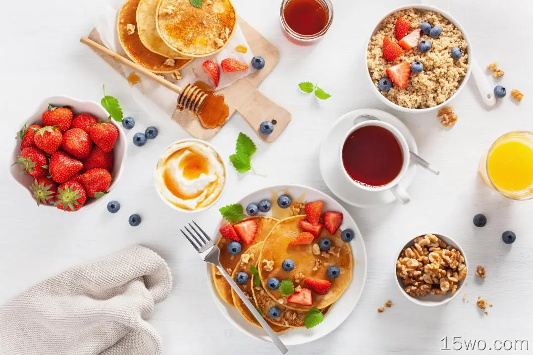 食物 早餐 浆果 蓝莓 草莓 果汁 Pancake 静物 水果 高清壁纸