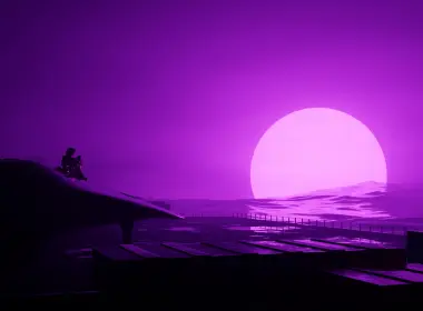vaporwave,sunset,space,synthwave,Moon,purple background,CGI,Blender,digital art,night,reflection,sea,ocean view,4K,artwork,spaceship,dock,minimalism,spacesuit,OutRun,vivid colors,science fiction,futuristic,water,simple background 7680x4320