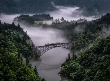 人造 桥 大自然 雾 倒影 风景 火车 森林 高清壁纸 1920x1200