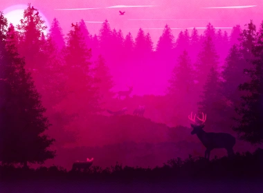 野生动物森林粉红色极简主义5k壁纸 6000x4000