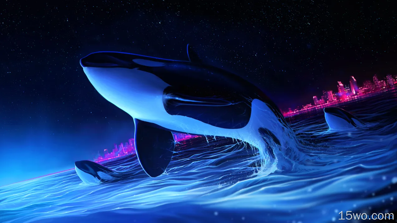 海豚之夜逆戟鲸数字艺术壁纸