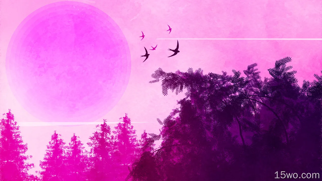 粉红色的鸟森林景观4 k壁纸