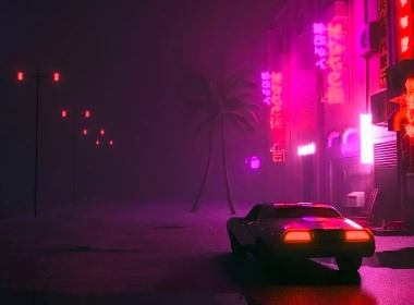 Synthwave Car On Street Wallpaper 2560x1440