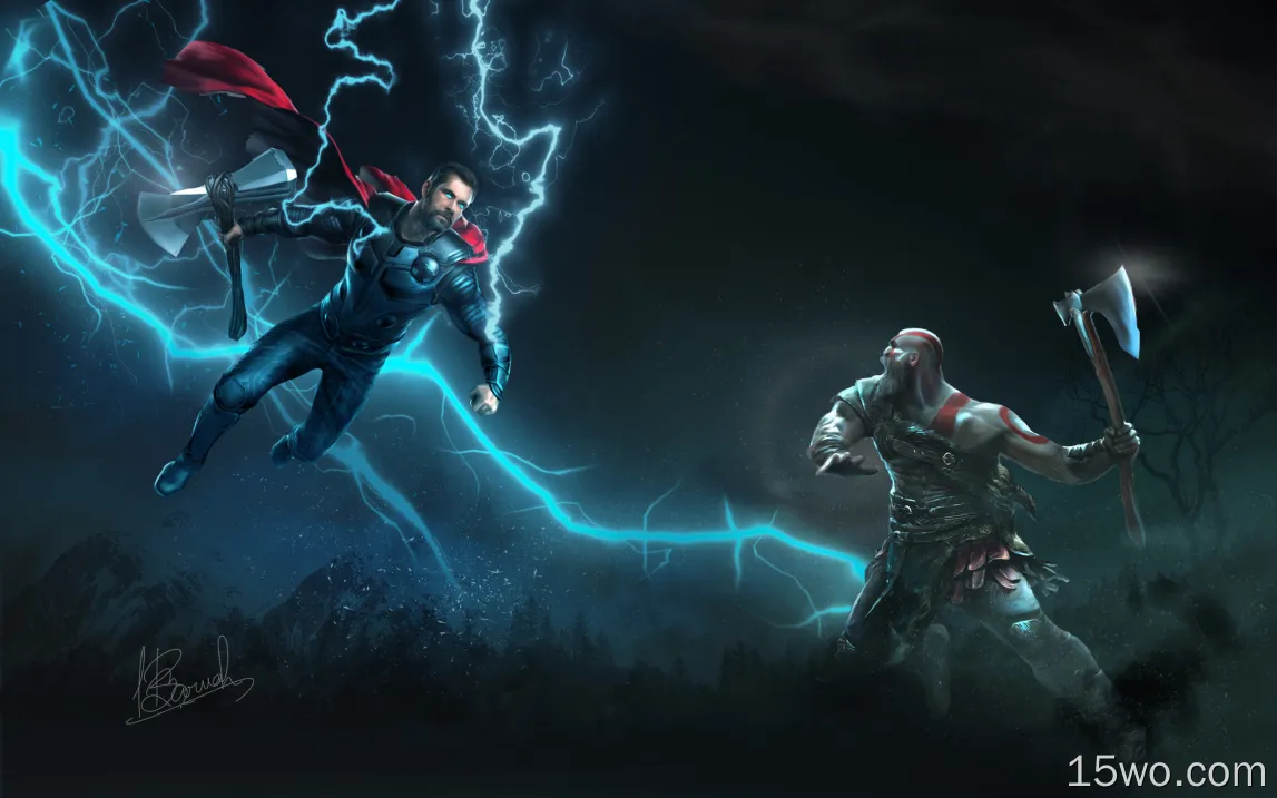 Thor Vs Kratos艺术壁纸