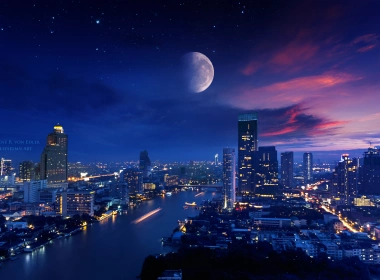 城市之光月亮充满活力的4k壁纸 3840x2160