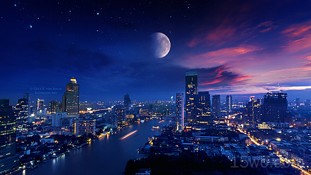 城市之光月亮充满活力的4k壁纸 3840x2160
