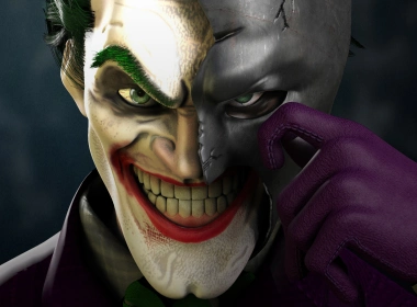 小丑穿着半蝙蝠侠面具壁纸 2560x1440