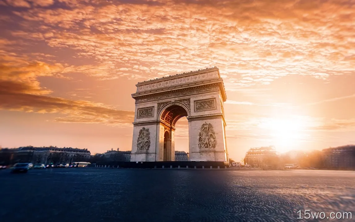 法国巴黎的地标建筑凯旋门的唯美摄影电脑壁纸