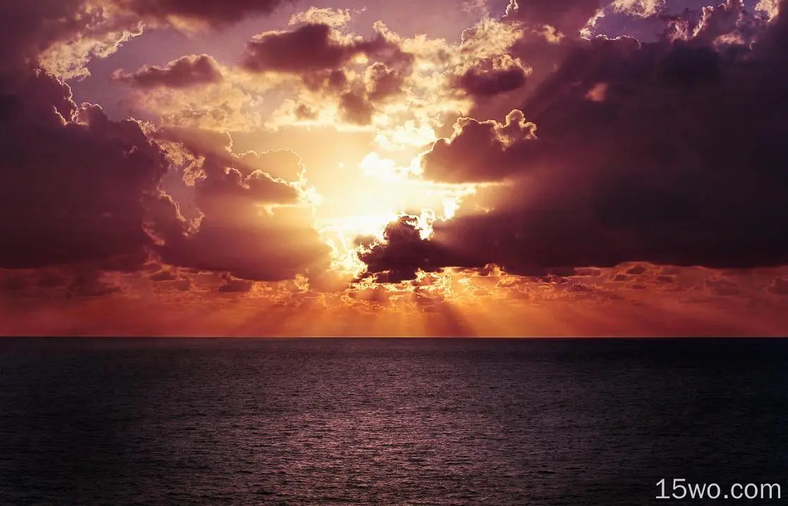 自然 日落 阳光 云 Horizon 海洋 高清壁纸