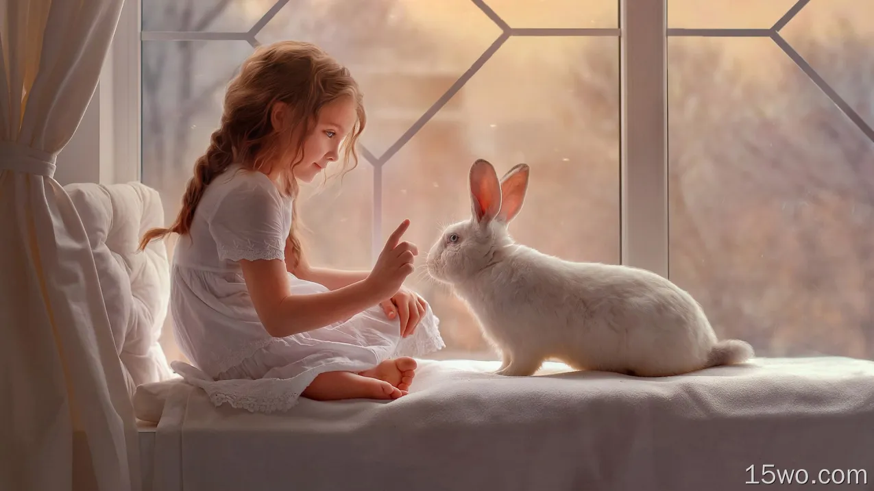 小女孩和兔子壁纸