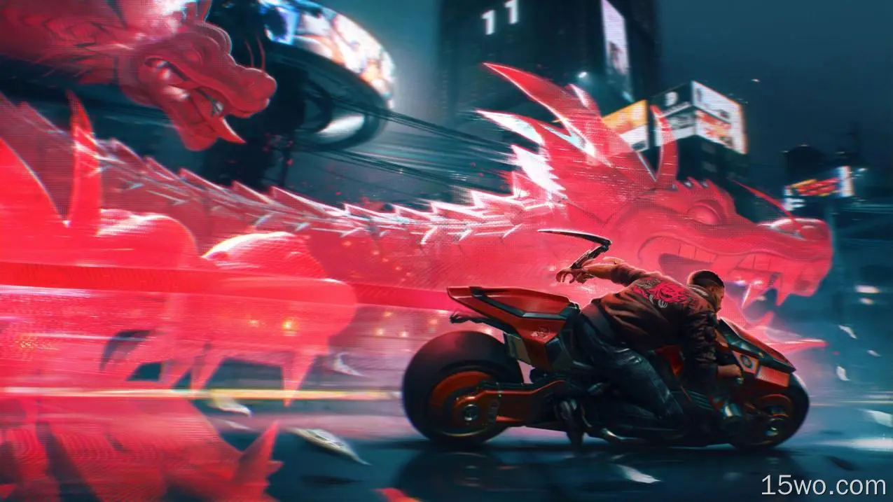电子游戏 赛博朋克2077 电子人 Man 摩托车 龙 高清壁纸