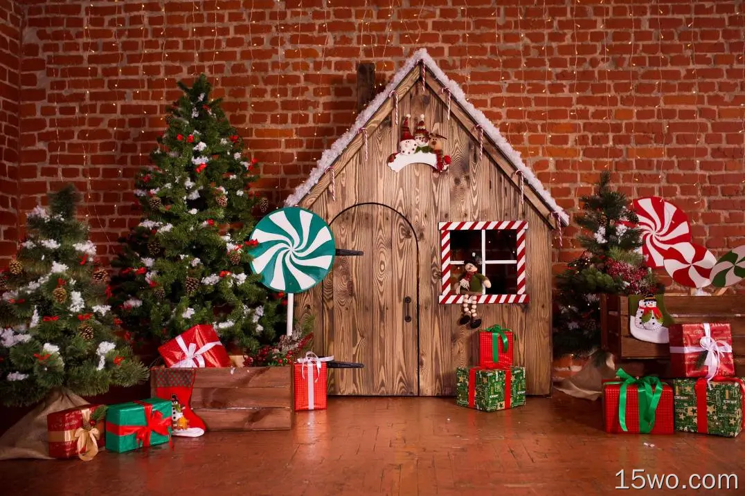 节日 圣诞节 Christmas Ornaments 木屋 礼物 高清壁纸