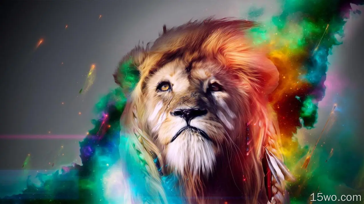 动物 狮子 猫 艺术 Colorful 高清壁纸