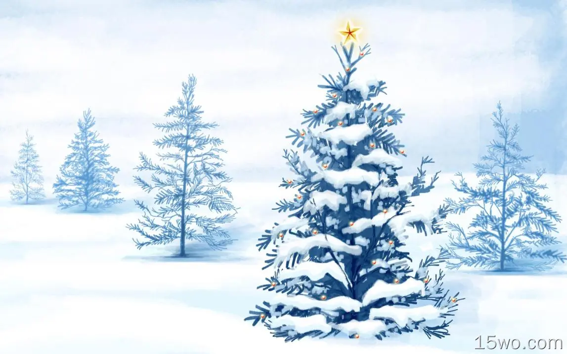 雪中的天然圣诞树高清电脑壁纸下载